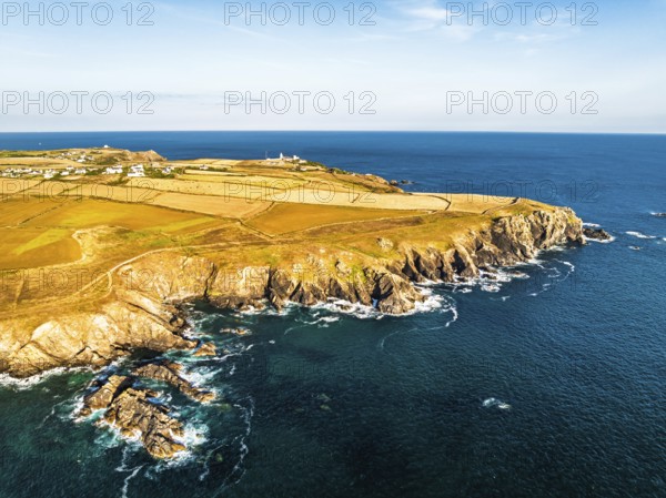 Lizard Peninsula cliffs from a drone, South West Coast Path, Lizard, Cornwall, England, United Kingdom
