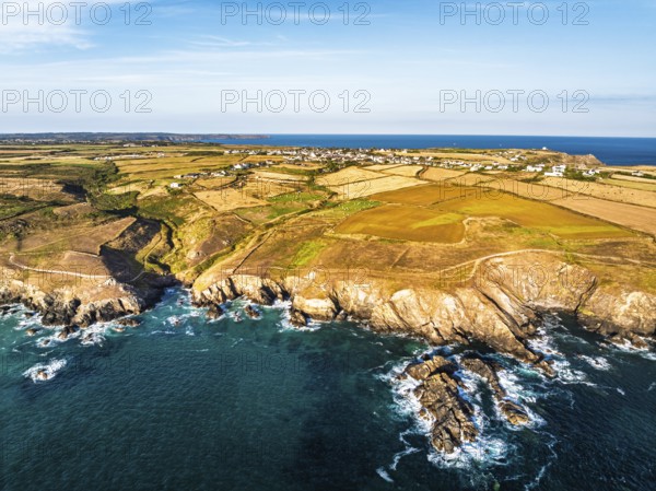 Lizard Peninsula cliffs from a drone, South West Coast Path, Lizard, Cornwall, England, United Kingdom