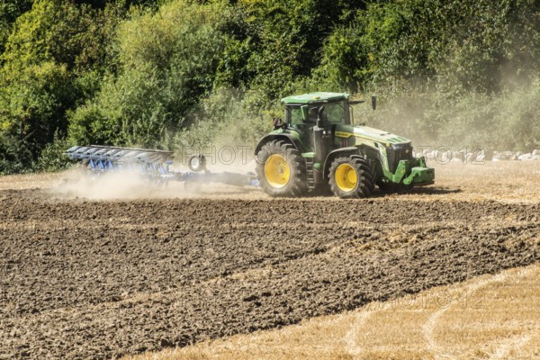 Autumn plowing with tractor in Borrie, Ystad municipality, Skåne county, Sweden, Scandinavia