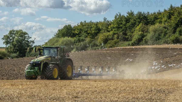 Autumn plowing with tractor in Borrie, Ystad municipality, Skåne county, Sweden, Scandinavia