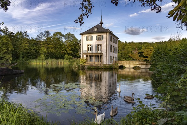 The Trappenseeschlösschen in the Trappensee in Heilbronn, Baden-Württemberg, Germany