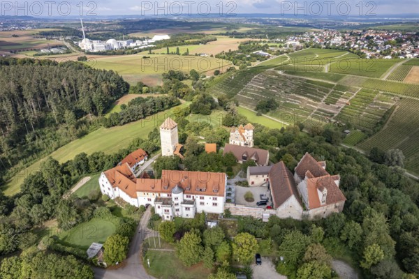 Liebenstein Castle near Neckarwestheim seen from the air, Baden-Württemberg, Germany