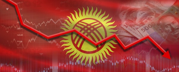 Kyrgyzstan financial crisis on economic graph. Financial fall of Kyrgyzstan on economy market