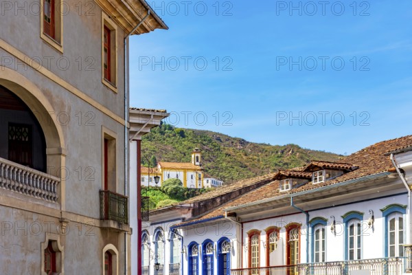 Cityscape of Ouro Preto with its historic houses facades and churches, Ouro Preto, Minas Gerais, Brazil