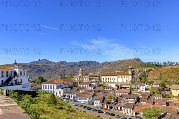Panorama seen from above the historic city of Ouro Preto, Ouro Preto, Minas Gerais, Brazil