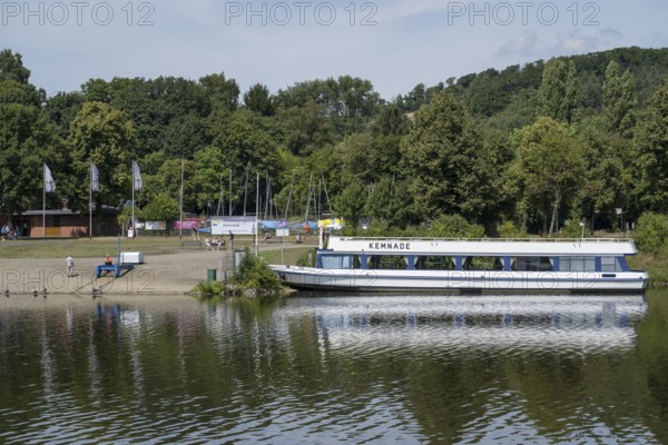 Excursion boat at Heveney harbour, Oelbach, Lake Kemnader, Witten, Ruhr area, North Rhine-Westphalia, Germany