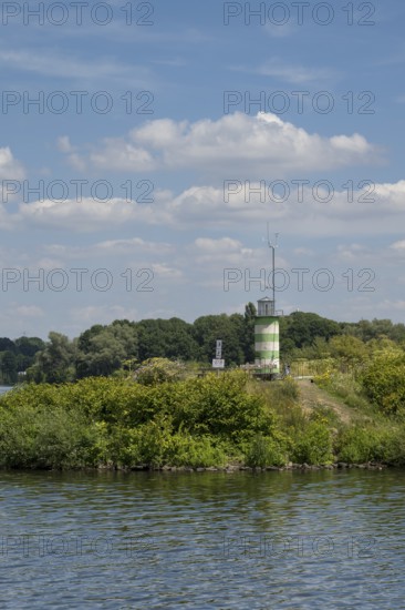 Lighthouse on the island on Lake Kemnader, Heveney, Witten, Ruhr area, North Rhine-Westphalia, Germany