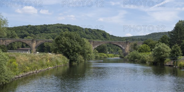 Ruhr Bridge over the Ruhr, Ruhr Viaduct, railway bridge, Herbede, Witten, Ruhr area, North Rhine-Westphalia, Germany