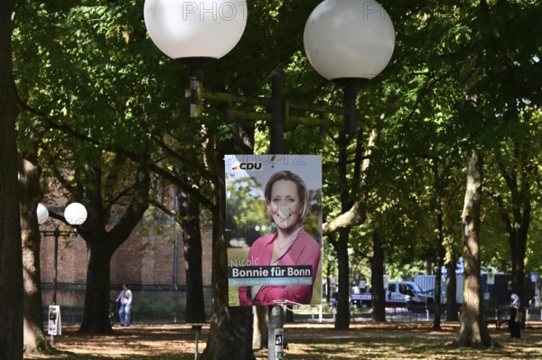 CDU politician Nicole Bonnie. Posters for the North Rhine-Westphalia municipal election campaign in Bonn around the Hofgarten in the university district