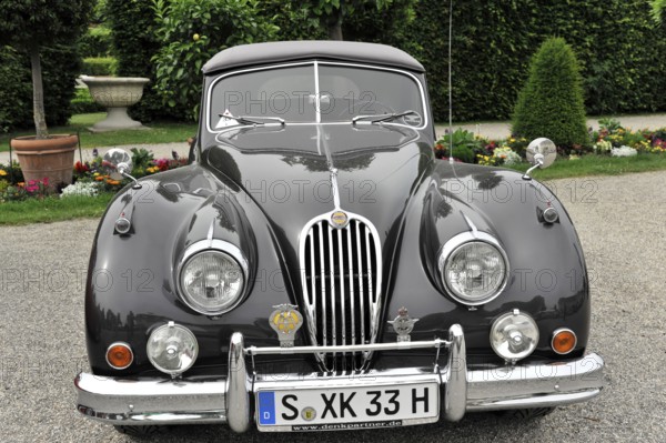 Jaguar Coupe, Classic car, Grey Jaguar classic car with elegant and stylish appearance in the front view, Retro Classics meets Baroque, Ludwigsburg, Baden-Württemberg, Germany