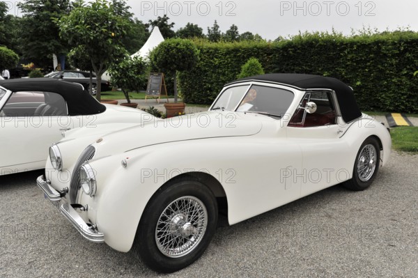 Jaguar Coupe, Vintage car, Elegant white Jaguar vintage convertible with refined design and black soft top, Retro Classics meets Baroque, Ludwigsburg, Baden-Württemberg, Germany