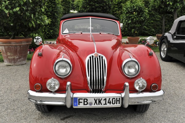 Jaguar Coupe, Classic car, Red Jaguar classic car with classic lines and a stylish look, Retro Classics meets Baroque, Ludwigsburg, Baden-Württemberg, Germany