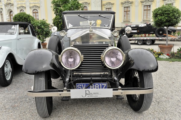 Rolls-Royce Silver Ghost, vintage car, year of construction 1926, black vintage car with nostalgic style on a gravel square, Retro Classics meets Baroque, Ludwigsburg, Baden-Württemberg, Germany