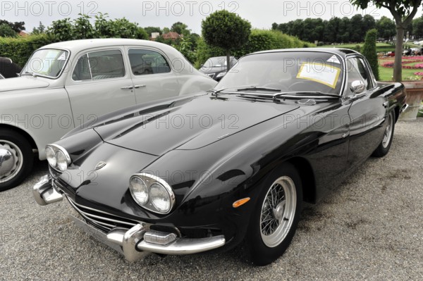Lamborghini 400 GT, Classic car, Elegant black sports car stands next to another white classic car, Retro Classics meets Baroque, Ludwigsburg, Baden-Württemberg, Germany