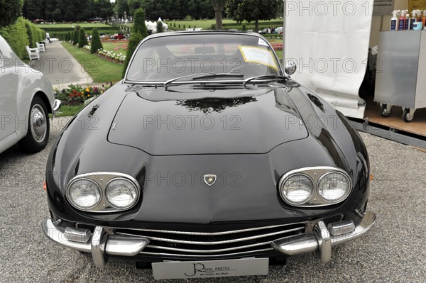 Lamborghini 400 GT, classic car, black sports car exhibited in an elegant setting, classic design, Retro Classics meets Baroque, Ludwigsburg, Baden-Württemberg, Germany