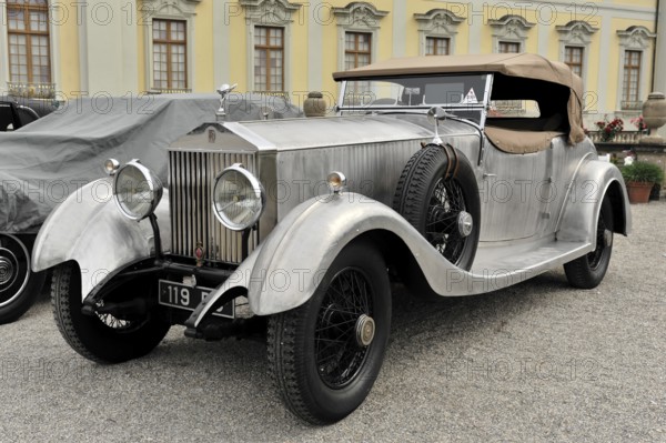 Rolls-Royce Phantom I Colonial Style Open Tourer, classic car, silver vintage convertible in classic design with open top, Retro Classics meets Baroque, Ludwigsburg, Baden-Württemberg, Germany