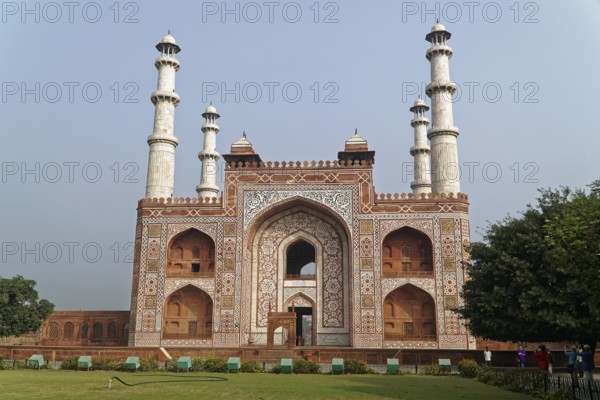 Mausoleum of Itimat-ud-Daula, Tomb, Agra, Uttar Pradesh, India, Asia, Impressive entrance portal of a mausoleum with high towers and ornate decorations, Jodhpur, Rajasthan, North India