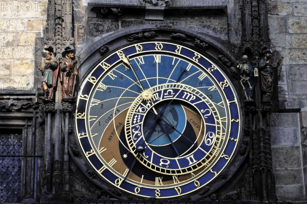 Old Town Hall, Old Town Square, Prague, Czech Republic, Complex dial of the astronomical clock with ornate details in Prague, Prague, Czech Republic