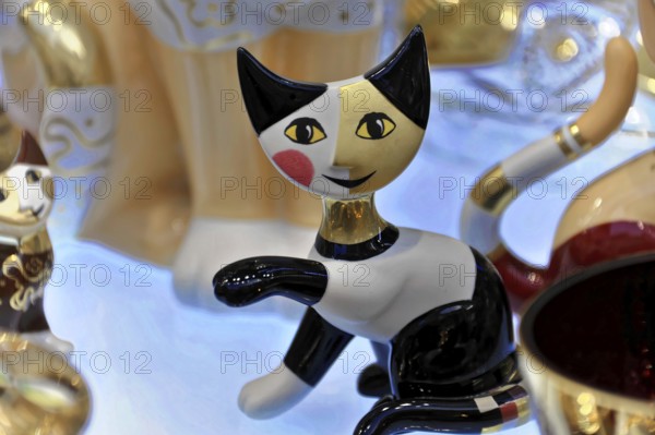 Prague, Czech Republic, Europe, Colourful cat sculpture with playful and modern design on illuminated background