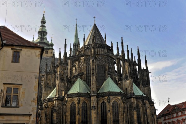 St Vitus or St Vitus Cathedral, Hradcany, Prague, Czech Republic, Europe, Impressive Gothic cathedral with towers and detailed architecture