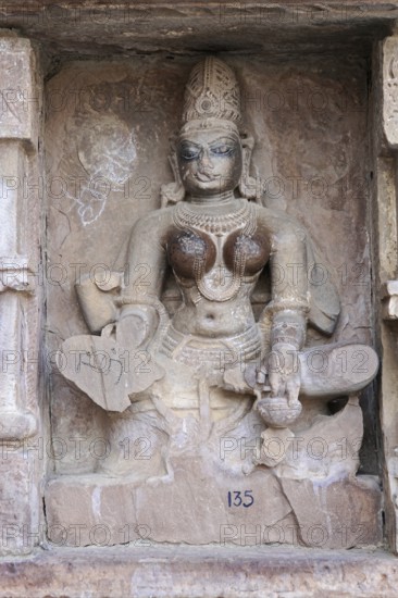 Kota, Rajasthan, North India, Asia, Hindu sandstone sculpture with fine details of a goddess in antique style, India
