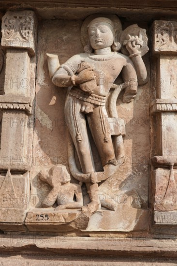 Kota, Rajasthan, North India, Asia, Detailed sculpture of a Hindu deity in stone relief, India