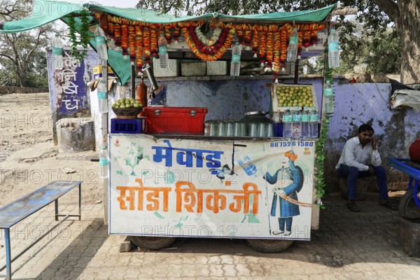 Kota, Rajasthan, North India, Asia, street stall with drinks and colourful decoration, India