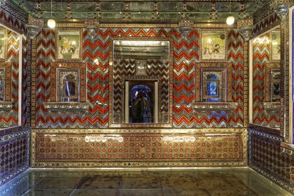 City palace, Udaipur, Rajasthan, India, Asia, Similar, richly decorated interior with colourful patterns as in the previous picture, North India