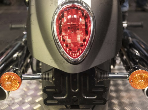 View of a modern motorbike tail light with red and orange details, dortmund, deutchland
