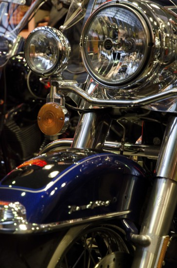Close-up of a motorbike with polished chrome headlights, dortmund, germany