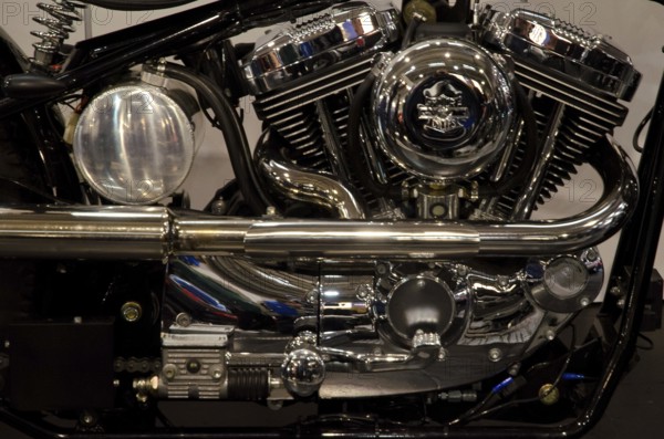 Detailed view of a polished motorbike engine with visible components, dortmund, germany
