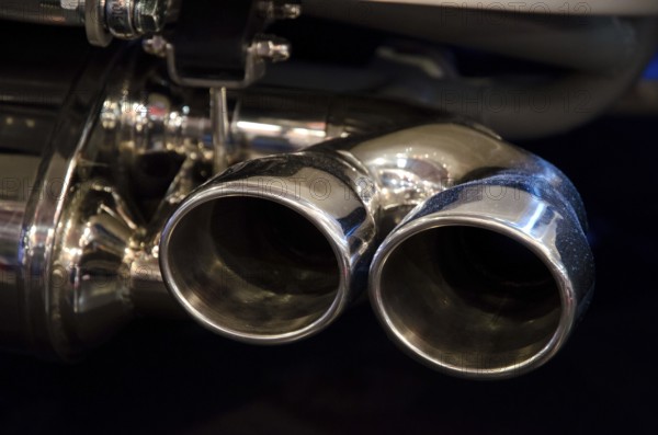 Close-up of a shiny chrome motorbike exhaust, dortmund, germany