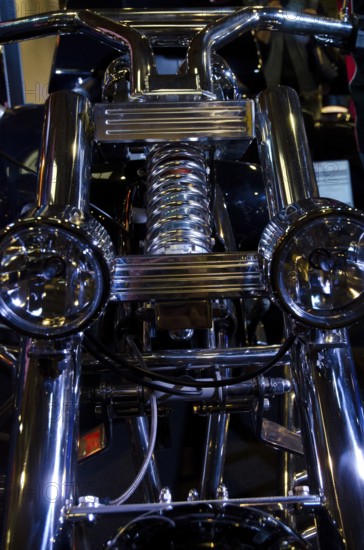 Engine structure with chrome details and technology on a motorbike, dortmund, germany
