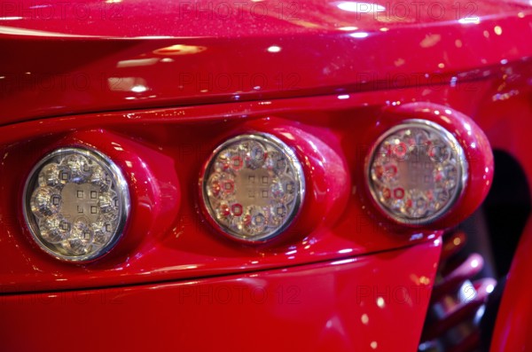 Close-up of red vehicle tail lights with modern LED lights, dortmund, germany