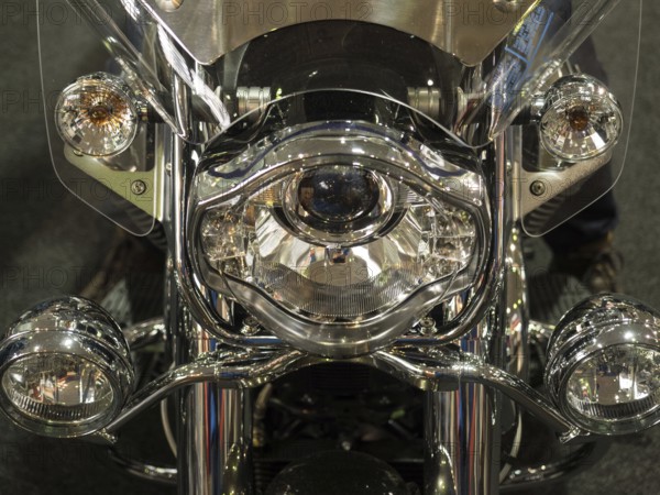 Motorbike headlights with shiny chrome details, dortmund, germany