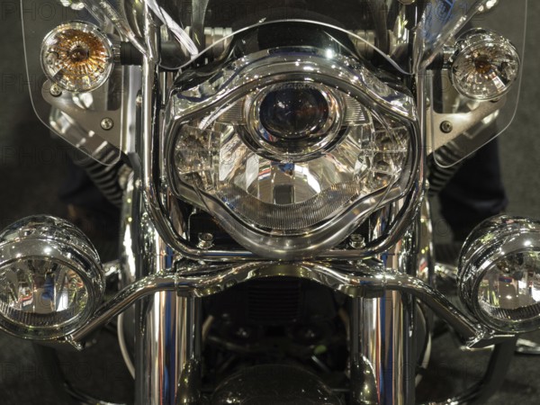 Close-up of a shiny motorbike with chrome headlights, dortmund, germany