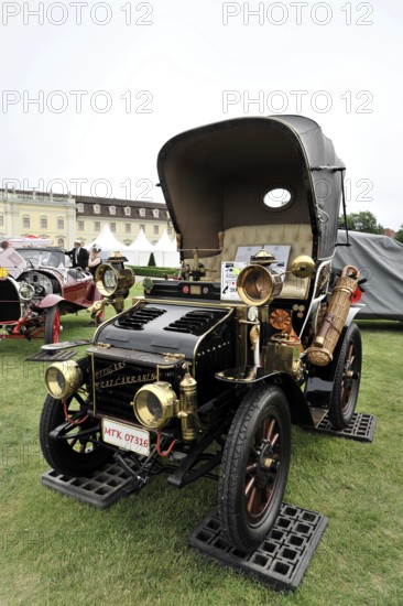 Black and gold classic car with nostalgic retro style, presented at a car exhibition, Retro Classics meets Baroque, Ludwigsburg, Baden-Württemberg, Germany