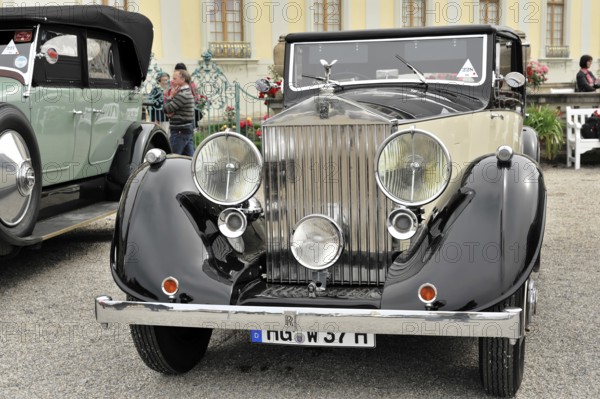 Vintage car in black and cream with dominant front grille and headlights, Retro Classics meets Baroque, Ludwigsburg, Baden-Württemberg, Germany