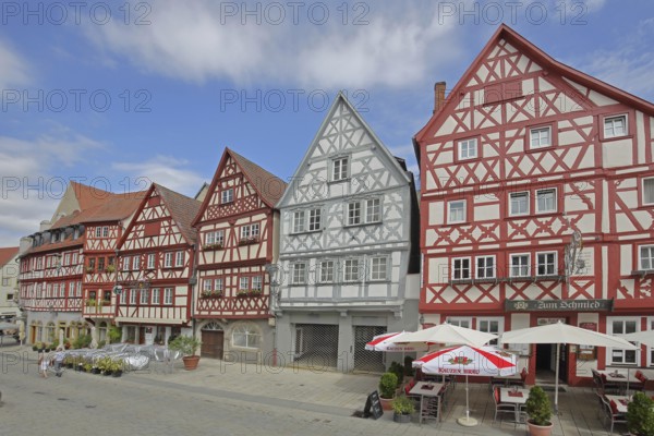 Historic half-timbered houses, Hauptstraße, Ochsenfurt, Lower Franconia, Franconia, Bavaria, Germany