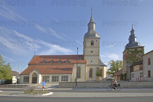 Late Gothic Holy Trinity Church and late Gothic gate tower, Saal an der Saale, Lower Franconia, Franconia, Bavaria, Germany