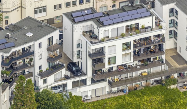 Aerial view, multi-storey residential building and balconies, Arnsberg, Ruhr area, North Rhine-Westphalia, Germany, DE, Europe, aerial view, aerial photography, aerial photography, overview, bird's-eye view, overview