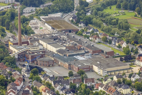 Aerial view, R.D.M. Arnsberg GmbH paper mill, Reno de Medici, recycled cardboard location, Arnsberg, Ruhr area, North Rhine-Westphalia, Germany, DE, Europe, commercial enterprises, commercial area, commercial property, commercial location, commercial use, industrial area, industrial location, aerial photograph, aerial photography, aerial photography, RDM paper mill, overview, bird's-eye view, birds-eyes view, overview