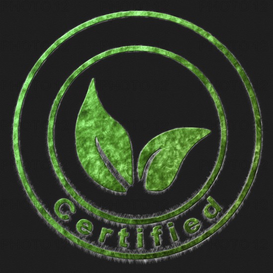 Certified Green Symbol Drawn on Black Background