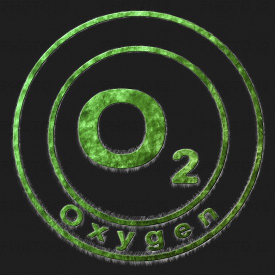 Oxygen O2 Green Symbol Drawn on Black Background