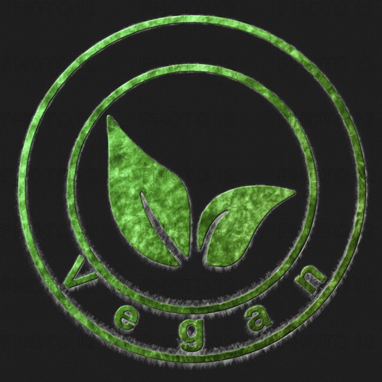 Vegan Green Symbol Drawn on Black Background