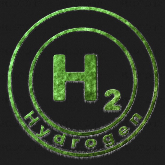 Hydrogen H2 Green Symbol Drawn on Black Background