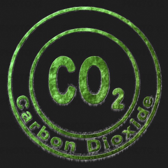 Carbon Dioxide CO2 Green Symbol Drawn on Black Background