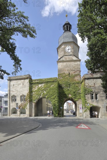 Historic Spitaltor built ca. 14th century, city gate, city tower, Coburg, Upper Franconia, Franconia, Bavaria, Germany