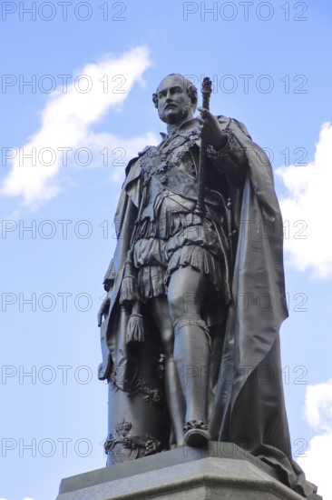Statue of Prince Albert of Saxe-Coburg and Gotha, monument, black sculpture, cut-out, market square, Coburg, Upper Franconia, Franconia, Bavaria, Germany