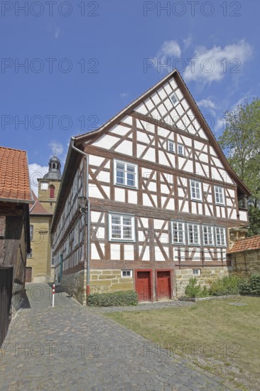 Historic old school built in 1672, half-timbered house, Bad Rodach, Upper Franconia, Franconia, Bavaria, Germany